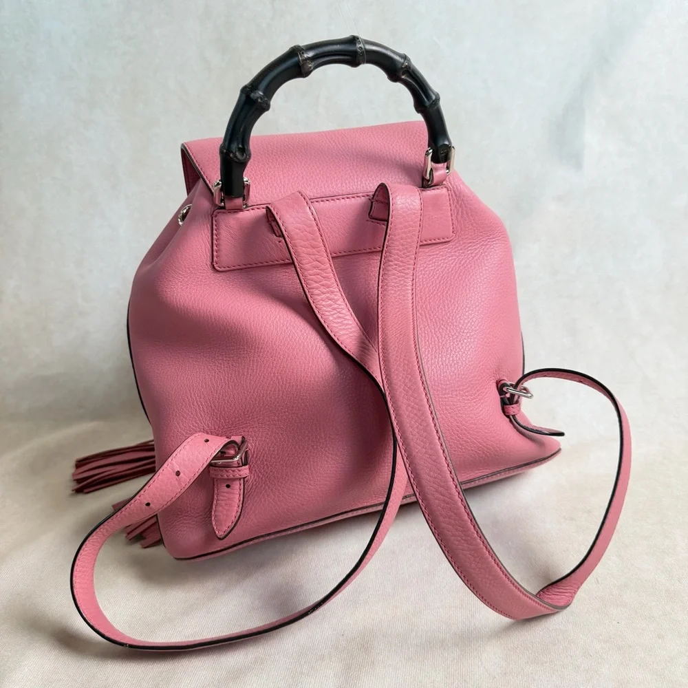 Gucci Pink Leather Bamboo Tassel Backpack | Authentic | Made in Italy - Picture 3 of 17